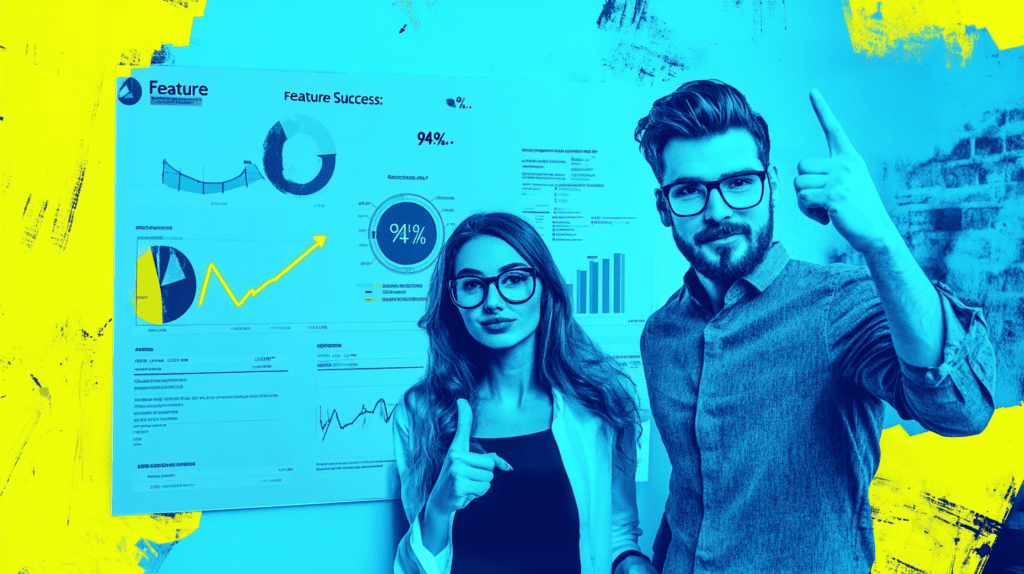 A product owner a woman and a man pointing 1