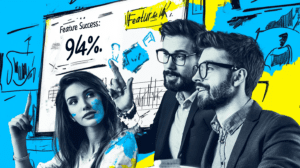 A product owner a woman and a man pointing 2