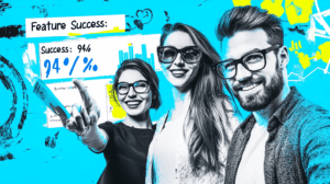 A product owner a woman and a man pointing 4