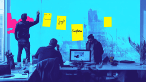 A team placing sticky notes under Completed 6