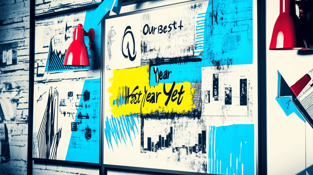 A printed dashboard titled Our Best Year Yet 1