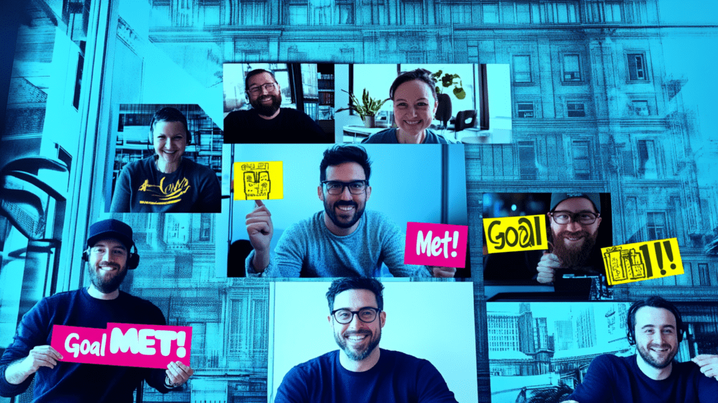 A video call snapshot with all participants