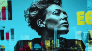 A focused businesswoman analyzing ESG and KPI dash