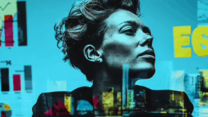 A focused businesswoman analyzing ESG and KPI dash