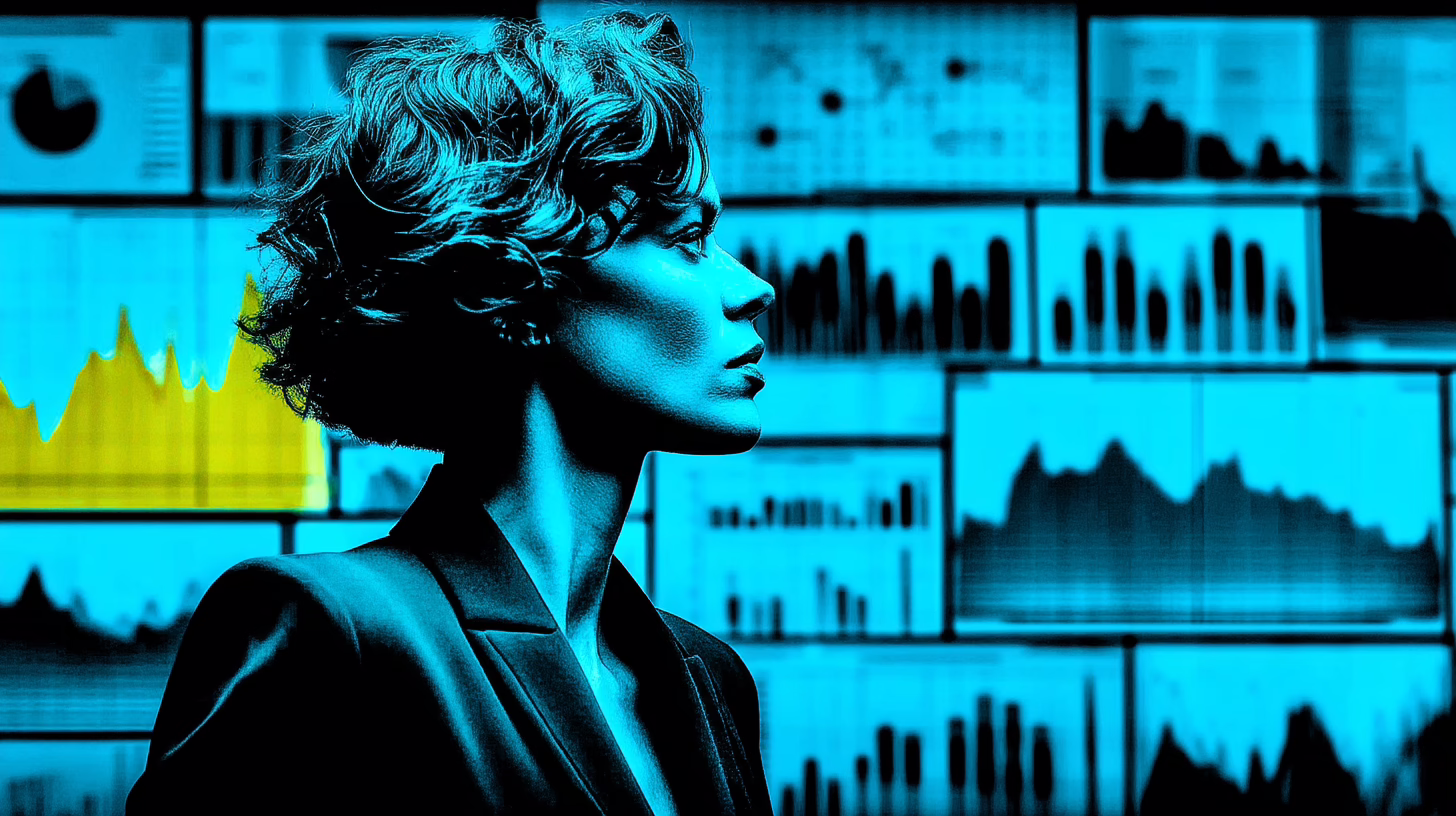 A focused businesswoman analyzing KPI dashboard