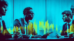 Diverse team collaborating around a glowing KPI b4