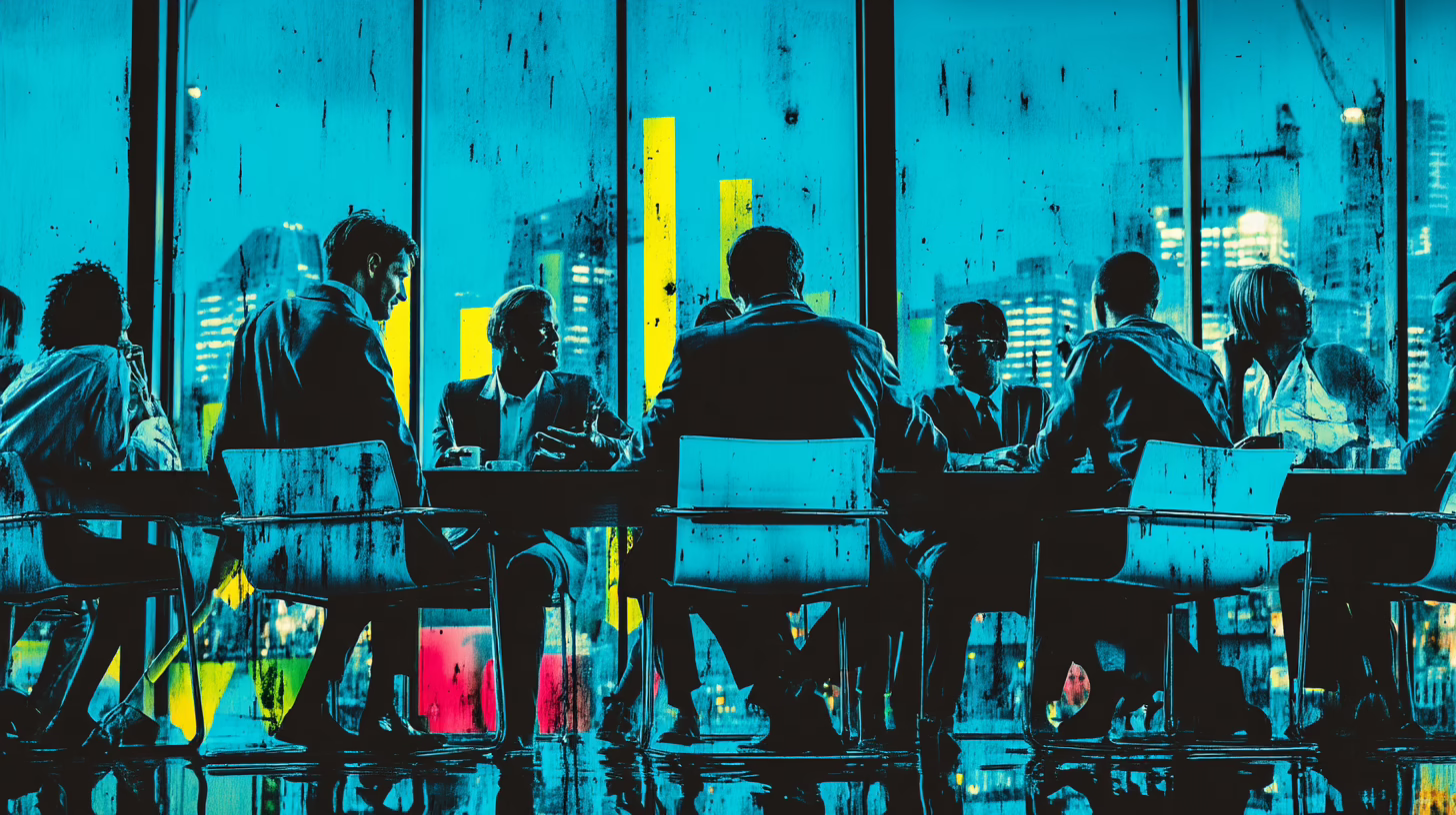 Diverse team collaborating around a glowing KPI b43