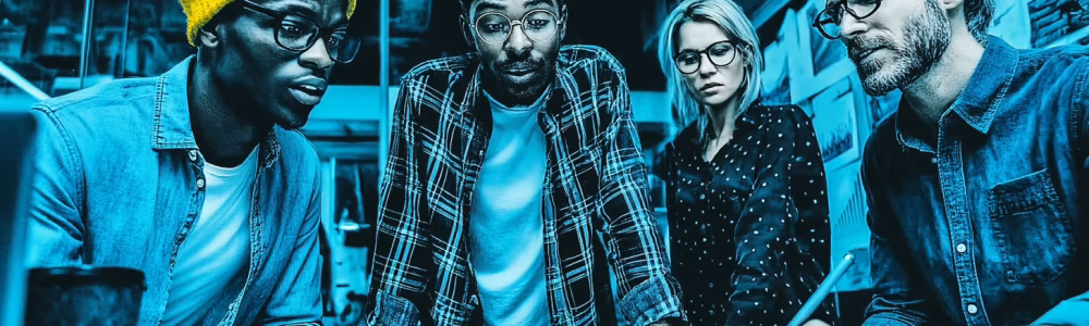 Diverse team collaborating around a glowing KPI b